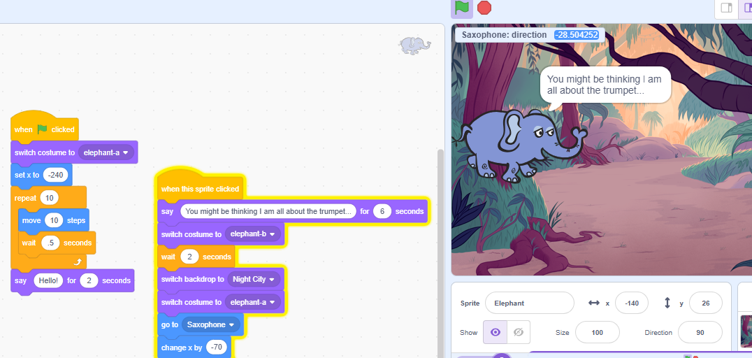 change animation, trumpeting