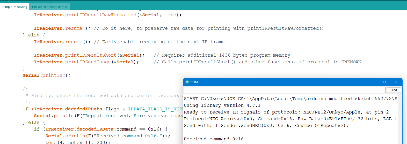 simple receiver code